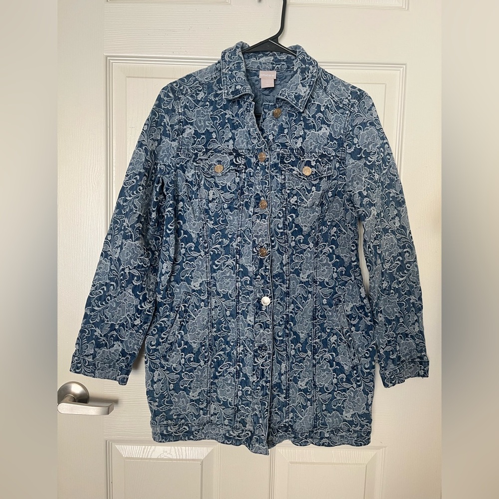 Denim Jacquard Floral Lace Design elongated jacket size Small/Medium